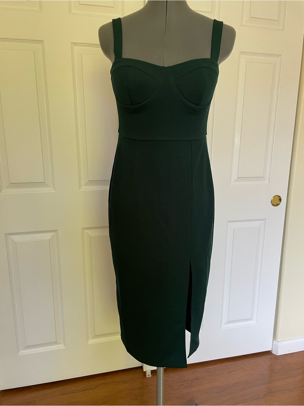 Dark Green Midi Sheath Dress with Front Slit